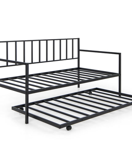 Giantex Metal Daybed with Trundle, Twin Size Daybed with Pullout Trundle & Steel Slat Support, Black