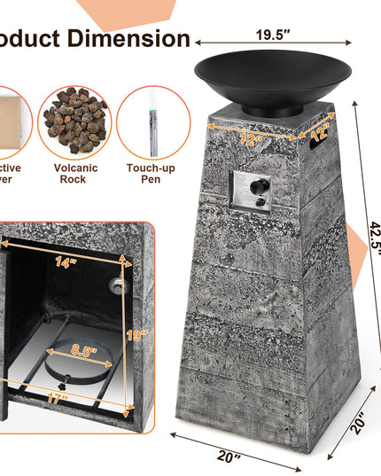 Giantex Outdoor Propane Fire Pit - 48 Inch Propane Fire Bowl Column with Lava Rocks & PVC Cover, 30,000 BTU Heat Output