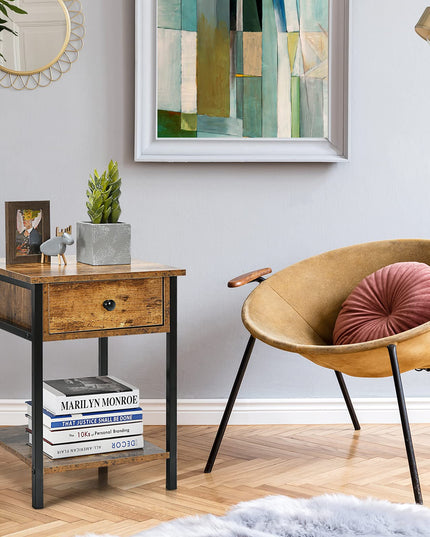 Giantex 2-Tier End Table with Drawer&Shelf Easy Assembly Sofa Side Table