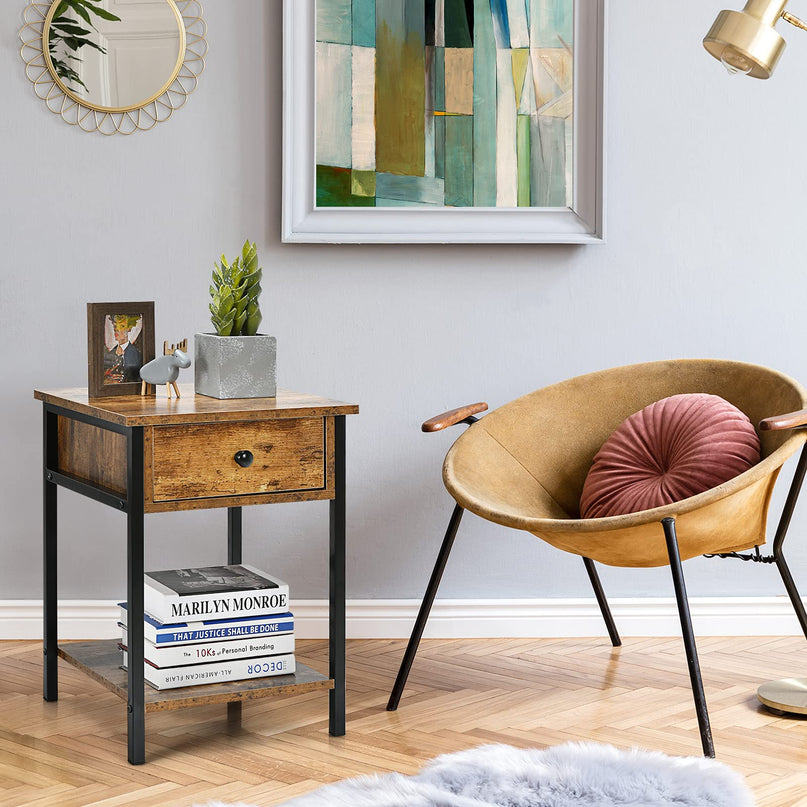 Giantex 2-Tier End Table with Drawer&Shelf Easy Assembly Sofa Side Table