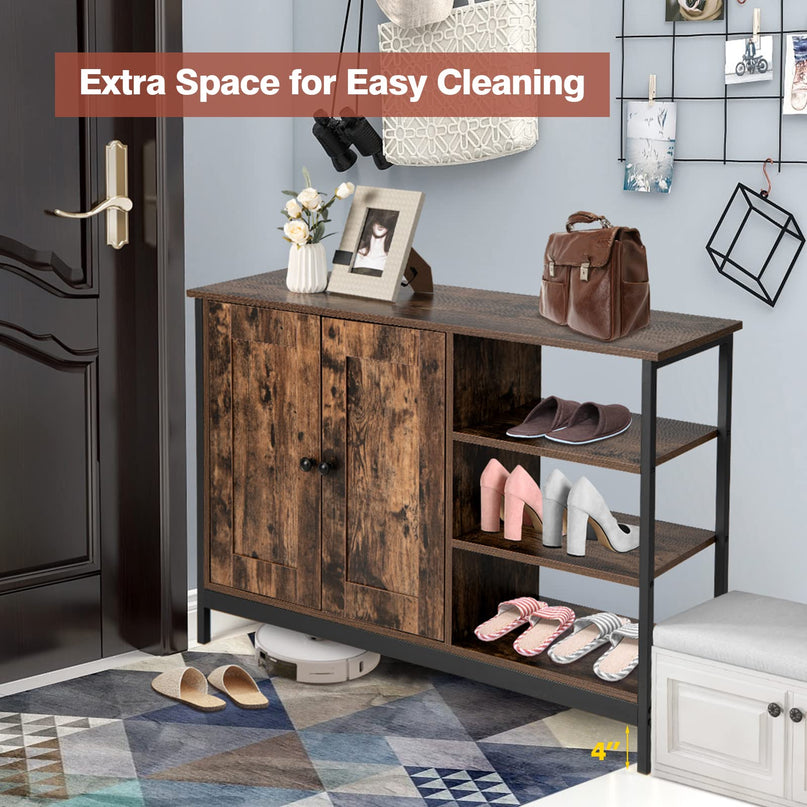Giantex Industrial Kitchen Storage Cabinet w/Open Shelves, 2-Door Cupboard, Adjustable Shelf, Wooden Buffet Sideboard(Rustic Brown)