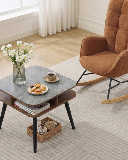 Table d'appoint à 2 niveaux en faux marbre Giantex avec étagères de rangement et pieds en bois d'hévéa