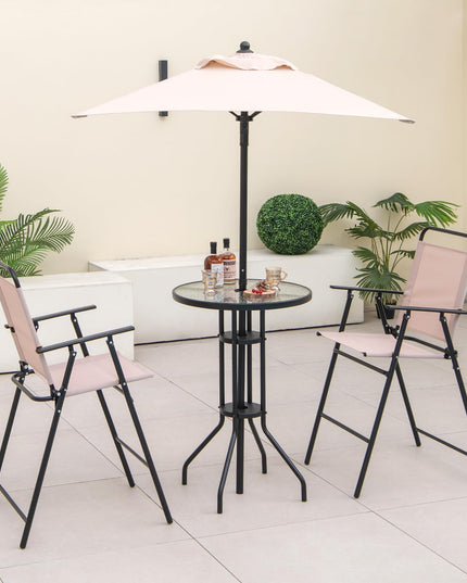 Giantex 4-Piece Outdoor Bar Set, Round High Top Bar Table with 2 Folding Counter Height Chairs & Umbrella