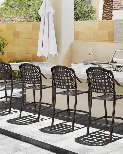 Giantex Lot de 2/4 tabourets de bar d'extérieur 65 cm Chaise de bar en aluminium moulé hauteur comptoir