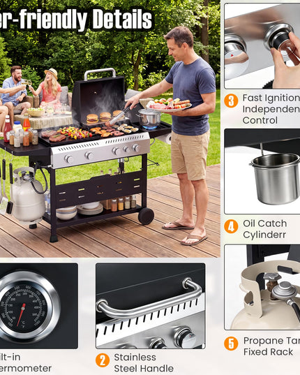 GIANTEX 5-Burner 48,000 BTU Propane Gas Grill and Griddle Combo with Side Burner