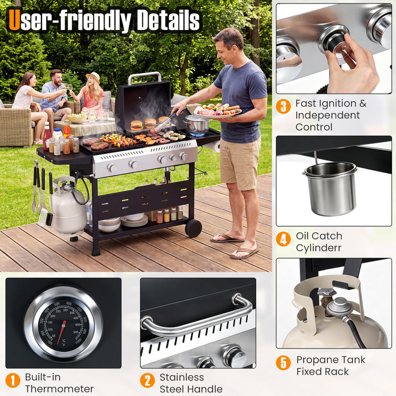 GIANTEX 5-Burner 48,000 BTU Propane Gas Grill and Griddle Combo with Side Burner