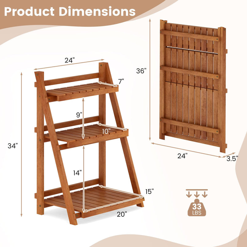 Giantex Foldable Ladder Plant Shelf for Garden Patio Balcony