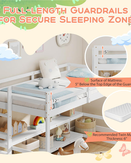 Giantex Twin Wooden Loft Bed with Full-Length Guardrails & Ladder