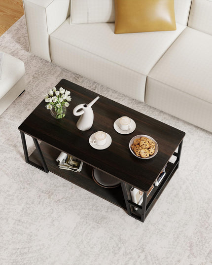 Giantex Modern 2-Tier Rustic Wood Rectangular Geometric Coffee Table with Storage