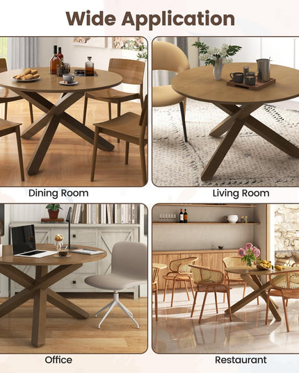 Giantex 47" Round Dining Table, Mid Century Modern Round Kitchen Table w/Solid Acacia Wood Legs, Adjustable Foot Pads