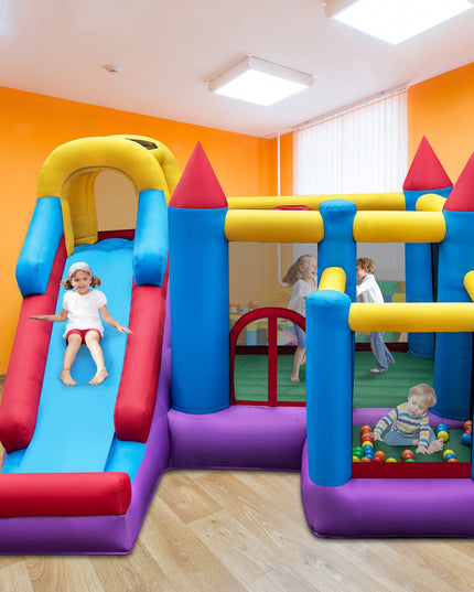 5-in-1 Inflatable Bounce Castle, Giant Blowup Jumping House with Slide for Kids w/735W Air Blower