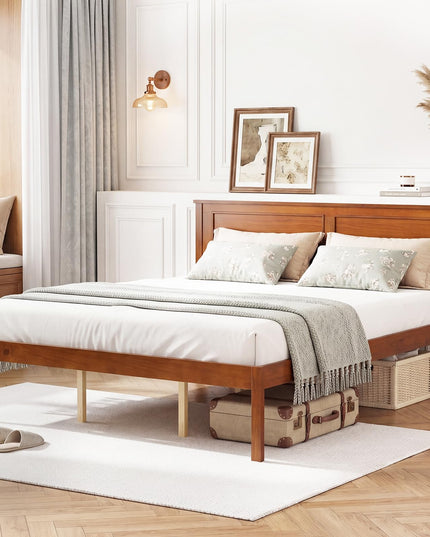 Giantex Mid-Century Modern Wood Queen/Full/Twin Size Bed Frame with Headboard