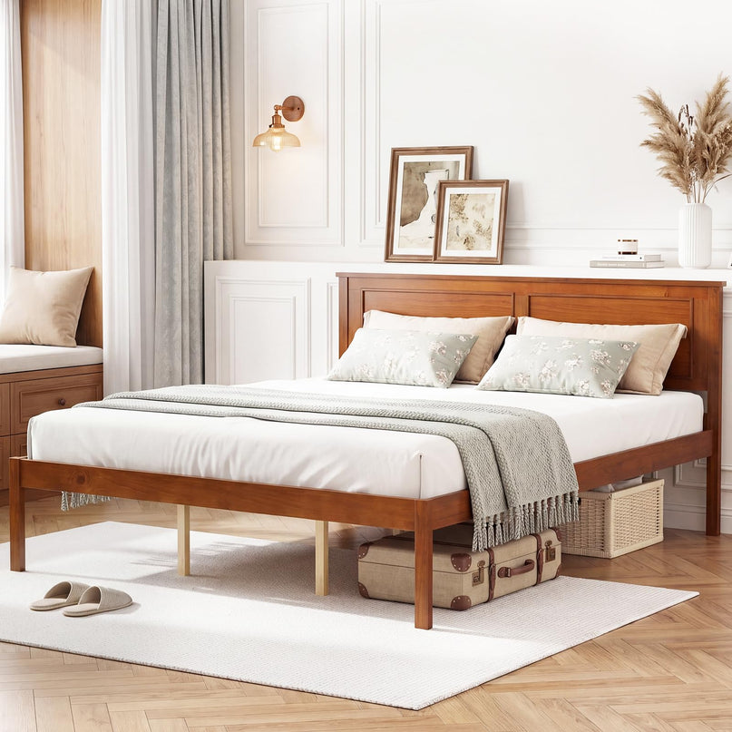 Giantex Mid-Century Modern Wood Queen/Full/Twin Size Bed Frame with Headboard