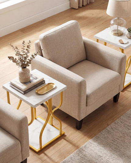Giantex 2-Tier End Table with Storage Shelf & Gold Petal-Inspired Geometric Metal Frame