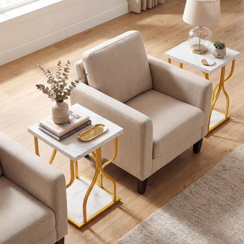 Giantex 2-Tier End Table with Storage Shelf & Gold Petal-Inspired Geometric Metal Frame