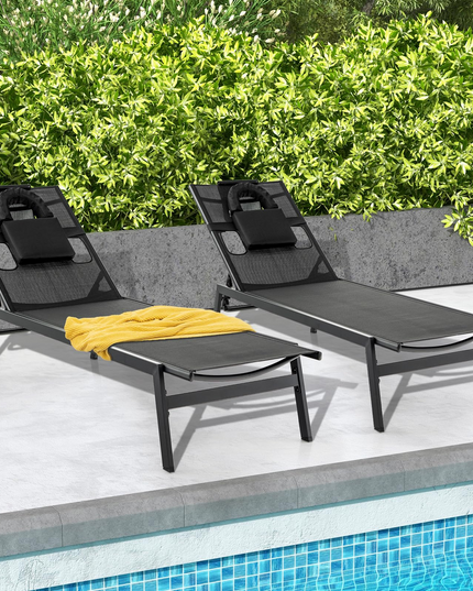Giantex Patio Chaise Lounge Chair - Outdoor Lounge Chaise with Face Hole, Detachable Head Pillows, Black
