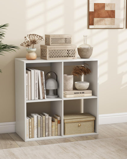 Giantex 4-Cube Bookcase, White Cubby Bookshelf w/Back Guardrail & Anti-Tipping Kits