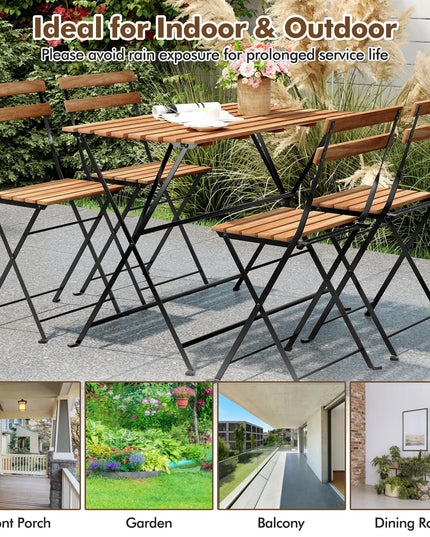 Giantex Acacia Wood Bistro Table with 4 Folding Patio Chairs for Yard Porch Garden Poolside