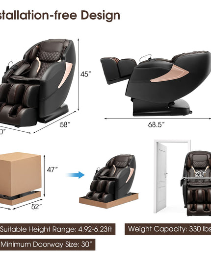 Giantex Massage Chair Full Body - Zero Gravity SL-Track Electric Massage Recliner with Voice Control, Blue-Tooth Speaker