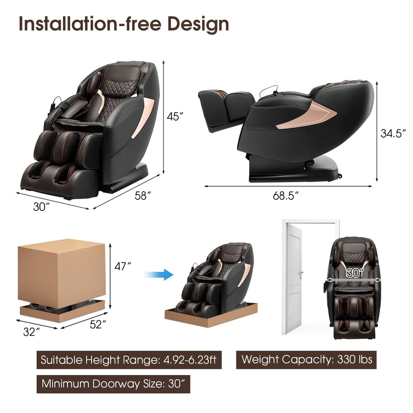 Giantex Massage Chair Full Body - Zero Gravity SL-Track Electric Massage Recliner with Voice Control, Blue-Tooth Speaker