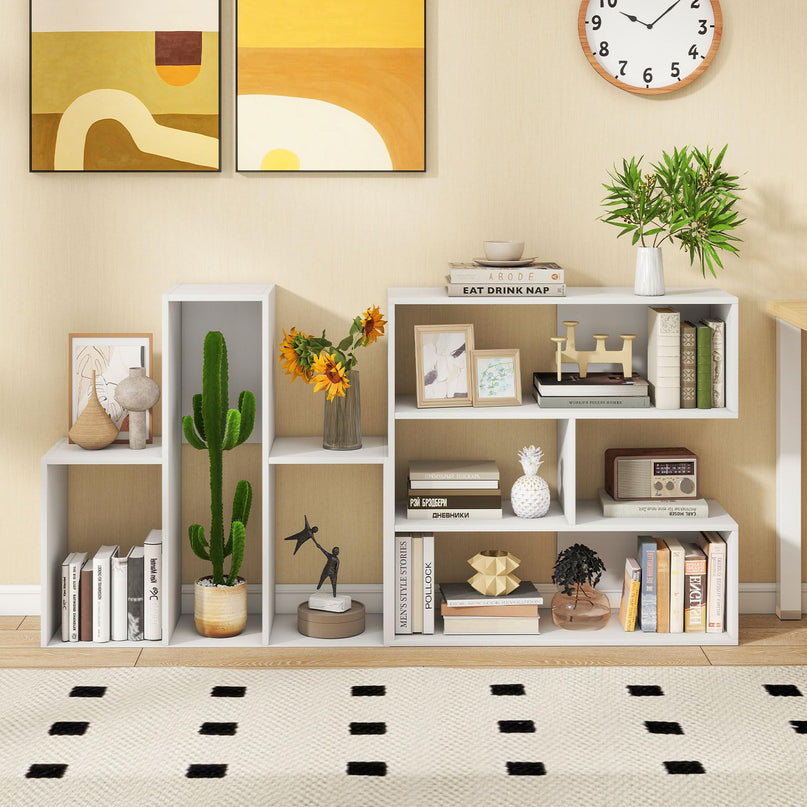 GIANTEX 3-Tier Bookshelf Wooden Convex Bookcase for Small Space