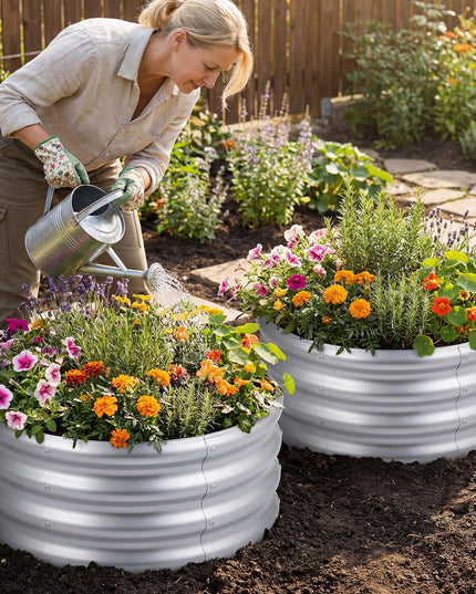 Giantex 2 x 2 x 1 FT Round Outdoor Galvanized Raised Garden Bed with Open-Ended Base (1/2)