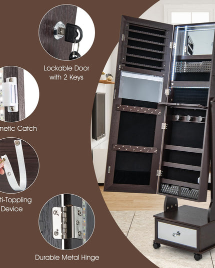 CHARMAID Jewelry Armoire with Full Length Mirror - Giantex