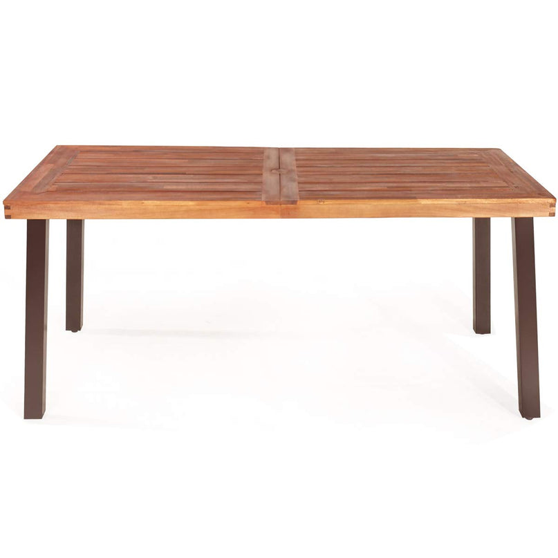 Patio Dining Table Set with 2 Benches, Outdoor Picnic Table Set with Umbrella Hole
