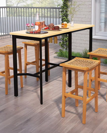 Giantex Outdoor Wooden Bar Stools Set of 2/4 with PE Rattan Saddle Seat & Footrest