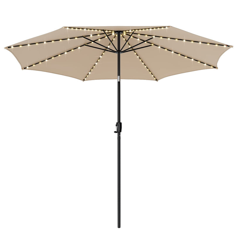 Giantex 10 ft Patio Umbrella with 112 Solar Lights, Outdoor Table Market Umbrellas with 8 Ribs