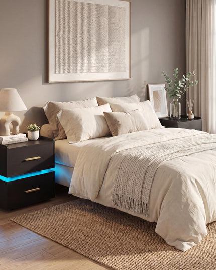 Giantex Semi-Floating LED Night Stand with Charging Station & 2 Storage Drawers (1/2)