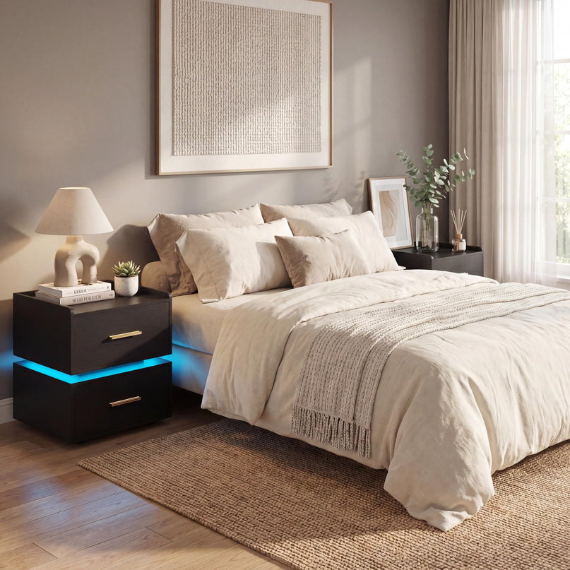 Giantex Semi-Floating LED Night Stand with Charging Station & 2 Storage Drawers (1/2)