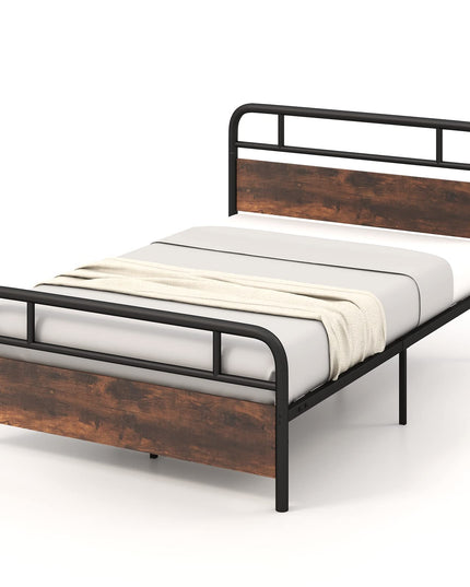 Giantex Full Size Metal Bed Frame with Wood Headboard and Footboard