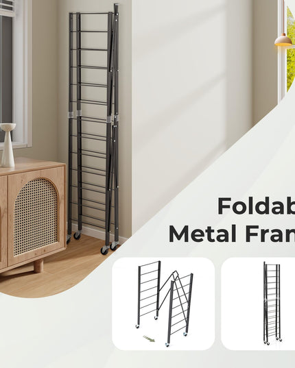 Giantex 5-Tier Foldable Storage Shelf with Wheels Set of 1/2, Collapsible Shelving Unit with Adjustable Shelves