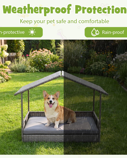 Giantex Outdoor Wicker Dog House with Washable Cushion
