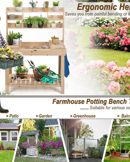 Giantex Garden Potting Bench Table, Large Workbench Table with Shelves, 43.5"x19.5"x 60.5"