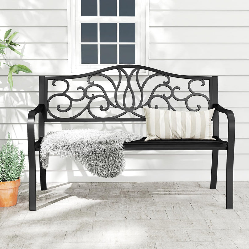 Giantex 50 Inches Outdoor Bench with Floral Pattern 2-3 People Loveseat