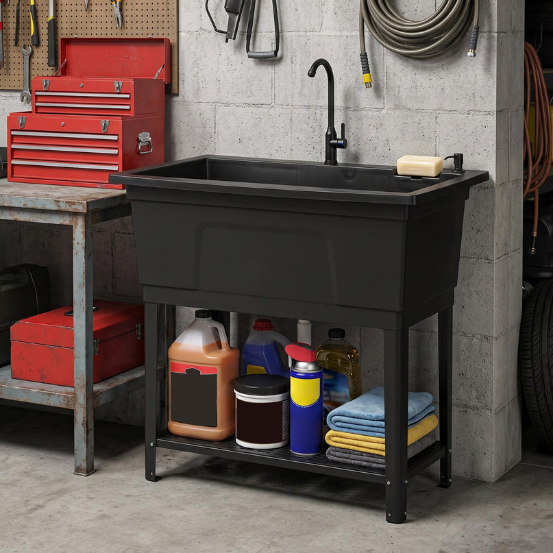 Giantex Freestanding Utility Sink with Bottom Storage Shelf