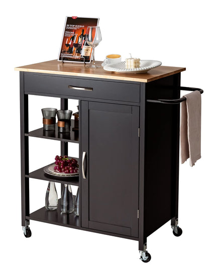 Giantex Kitchen Island - Mobile Kitchen Cart on Wheels, 1-Door Storage Cabinet, Large Drawer, 3 Tier Shelves