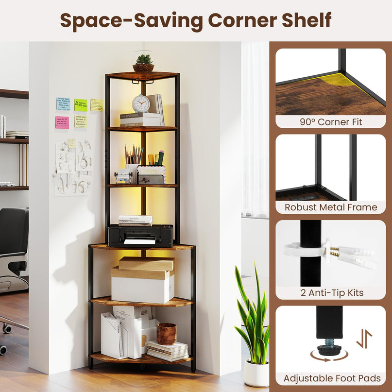 Giantex 6-Tier Kitchen Corner Shelf with 16 Color LED Lights