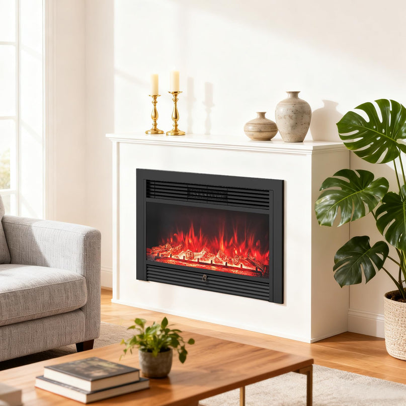 Giantex Insert de cheminée électrique encastrable/mural de 84 cm avec chauffage 750/1500 W