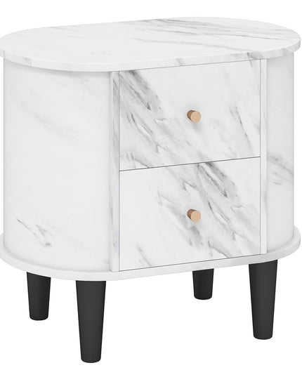 Giantex 2-Drawer Modern Faux Marble Bedside Table with Storage for Small Space