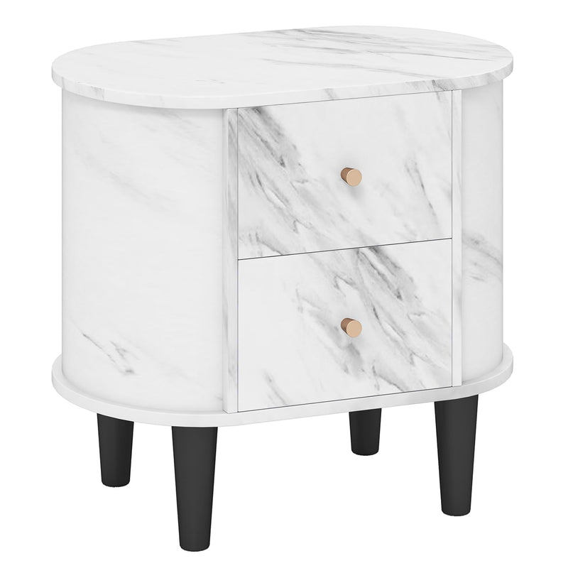 Giantex 2-Drawer Modern Faux Marble Bedside Table with Storage for Small Space
