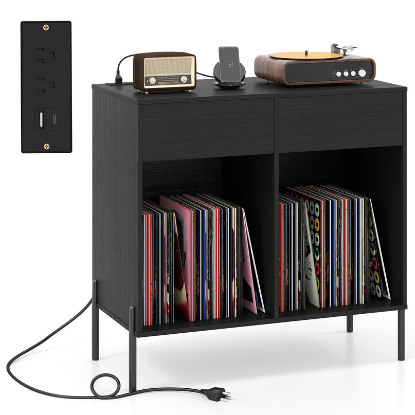 Giantex Large Record Player Stand with Charging Station