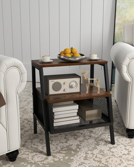 Giantex Industrial Nightstand w/Sturdy Trapezoidal Metal Frame