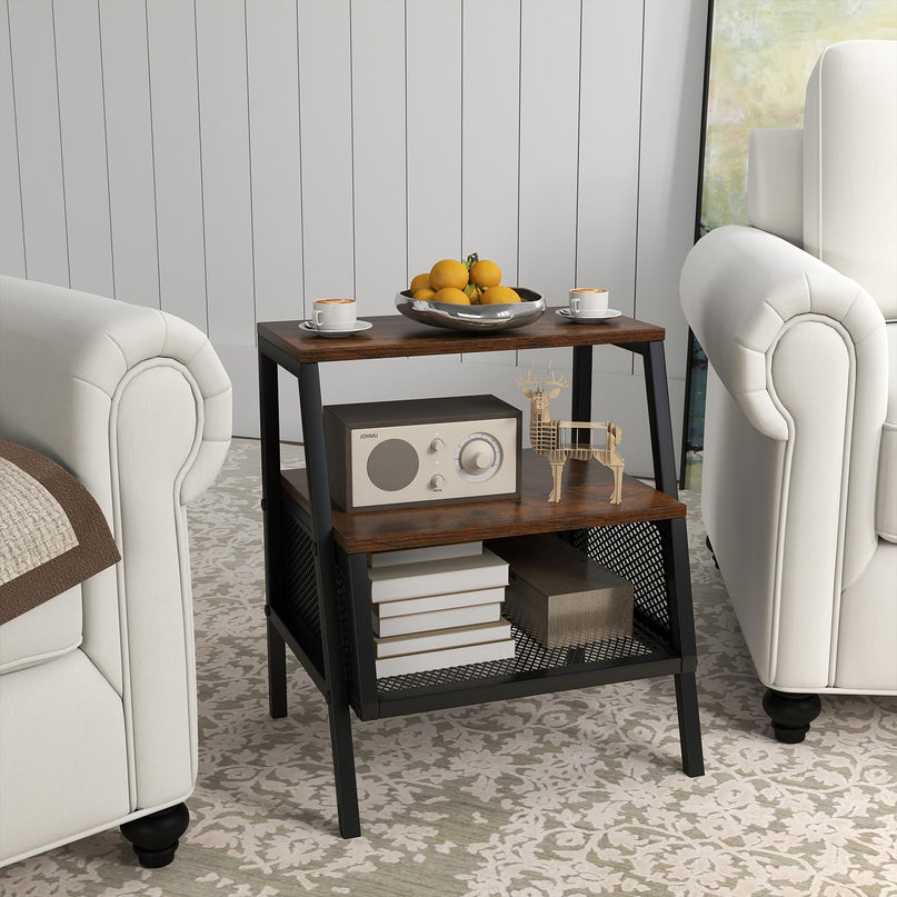 Giantex Industrial Nightstand w/Sturdy Trapezoidal Metal Frame