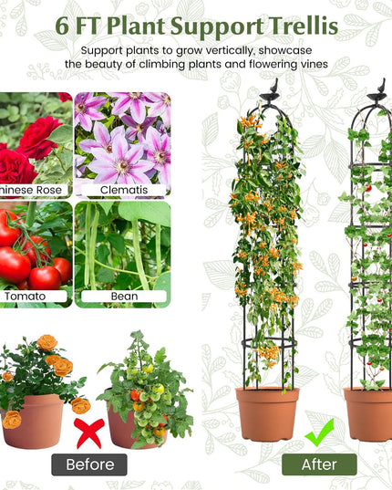Giantex 2-Pack Tomato Cages, 69” PE-Coated Metal Garden Obelisk Trellis for Climbing Plants