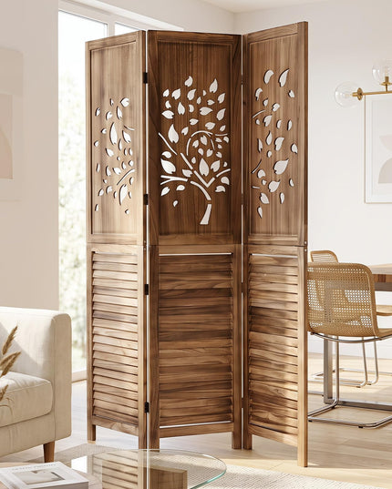 GIANTEX 3 Panel Folding Room Divider with Tree Leaf Cutout & Louvered Slats