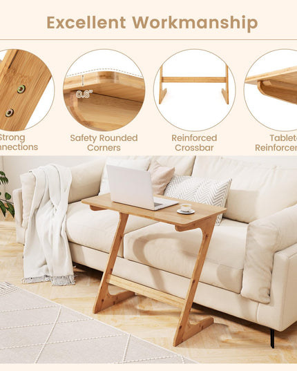 Giantex Bamboo TV Tray Table, Z Shaped Sofa Couch Side Table for Eating Snacks Coffee Laptop