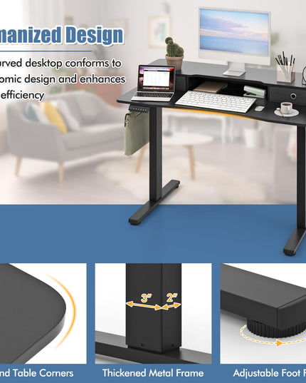 Giantex Electric Standing Desk with 2 Drawers, 48" /55"x 24" Height Adjustable Electric Stand Up Desk with Storage Shelf